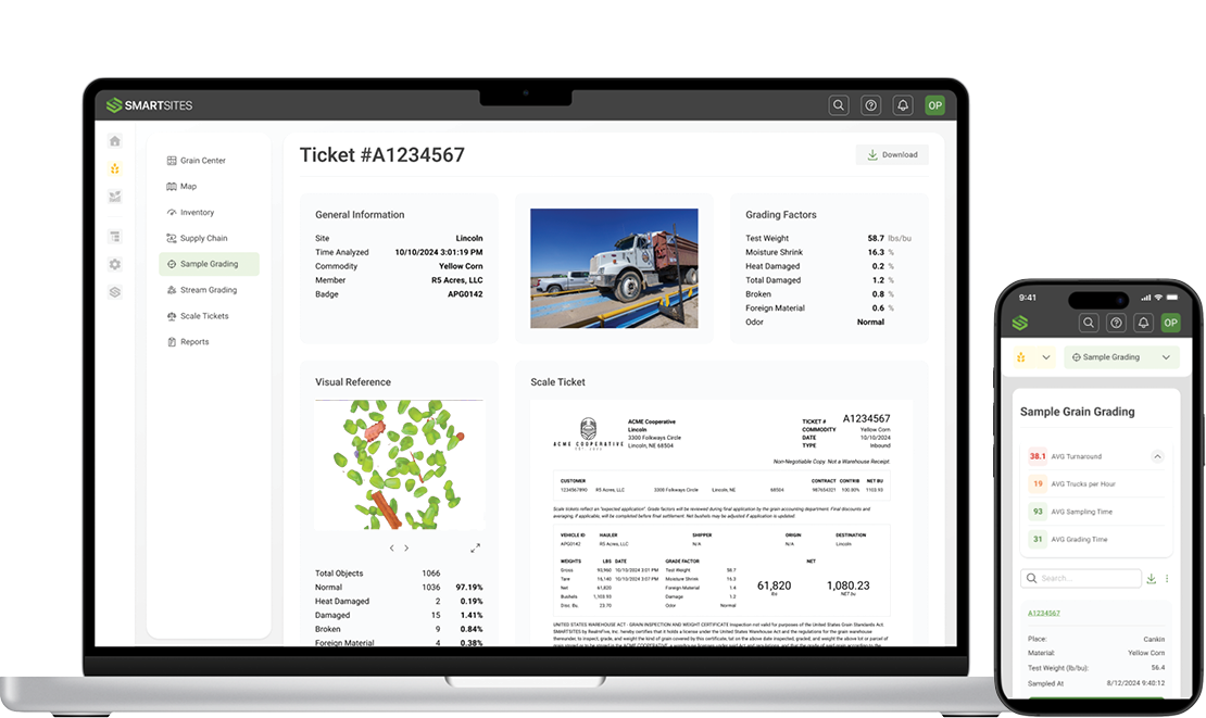 SMARTSITES - Grain Grading - Ticket laptop and phone