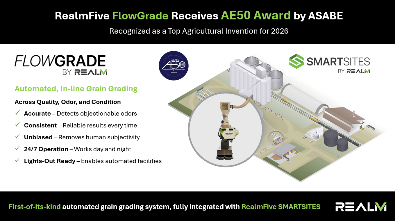 RealmFive Receives AE50 Award from ASABE for FlowGrade Automated Grain Grading System
