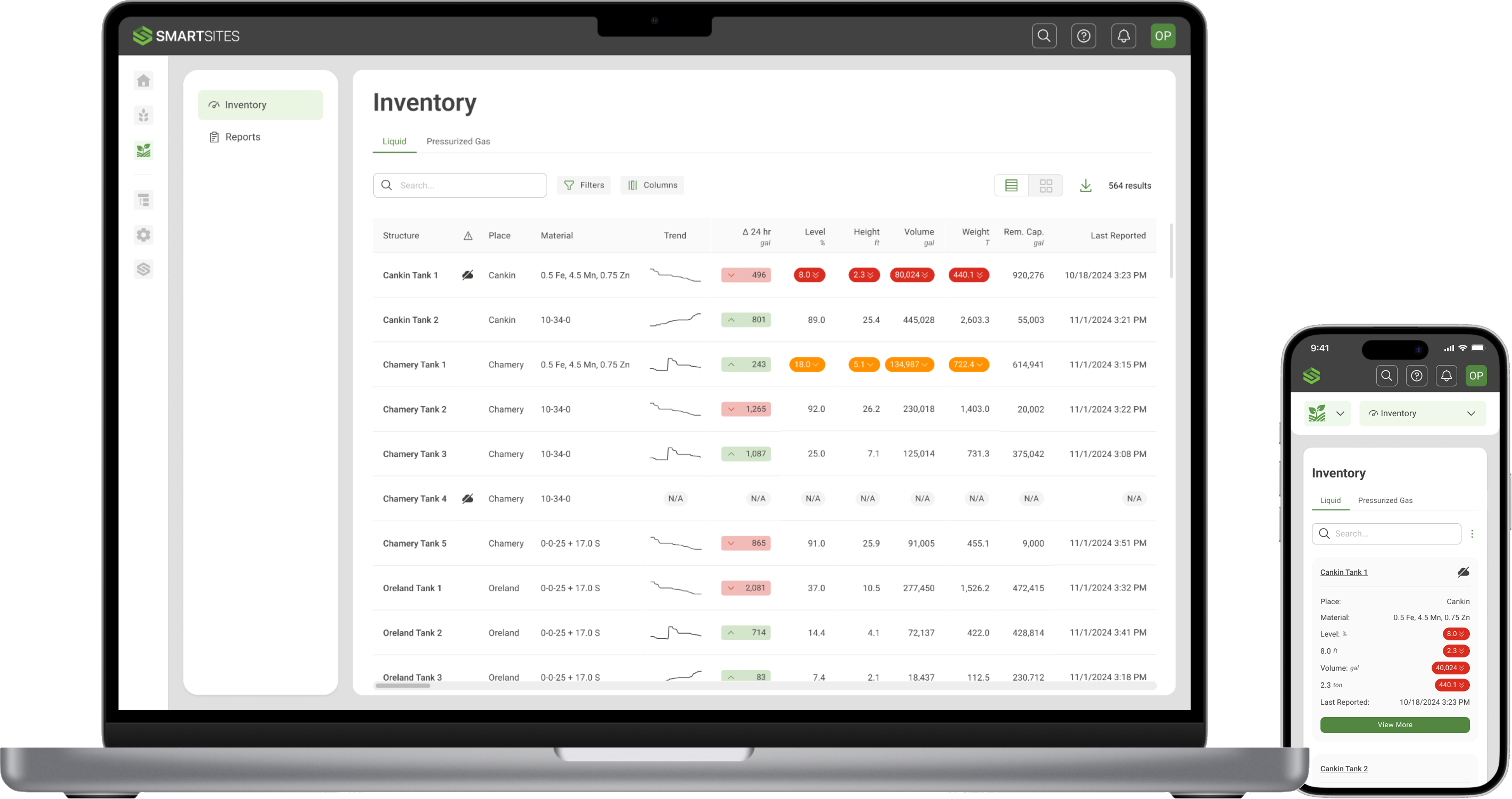 SMARTSITES - Agronomy - Inventory - List View (Laptop and Mobile Phone)