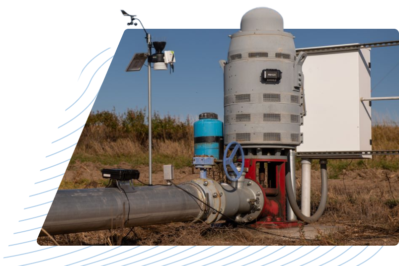 RealmFive devices on existing irrigation pump and pipe weather station pressure