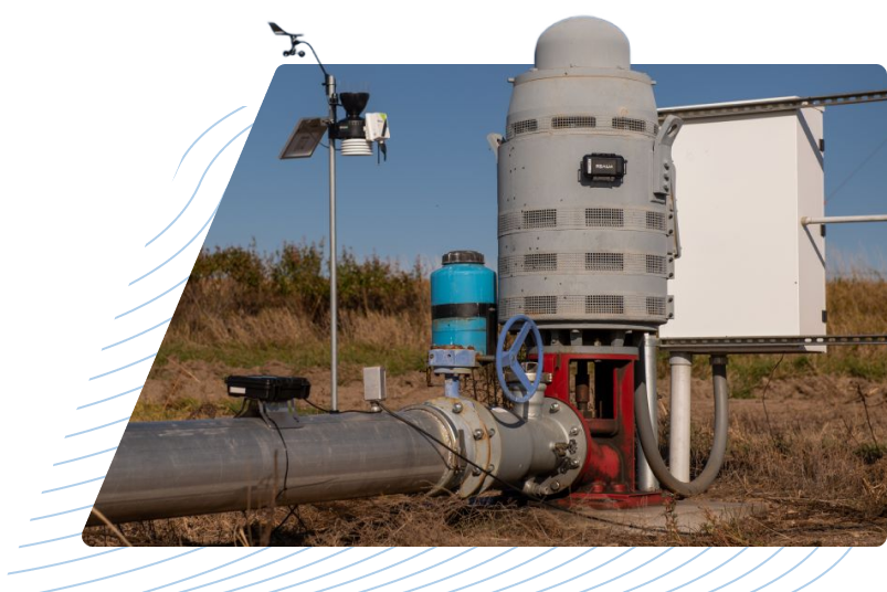 RealmFive devices on existing irrigation pump and pipe weather station pressure